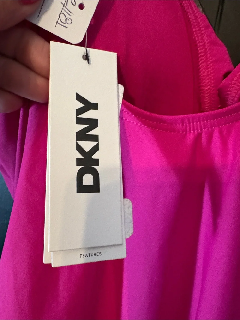 DKNY Hot Pink Ruffle V-Neck One-Piece Swimsuit - Picture 2 of 6